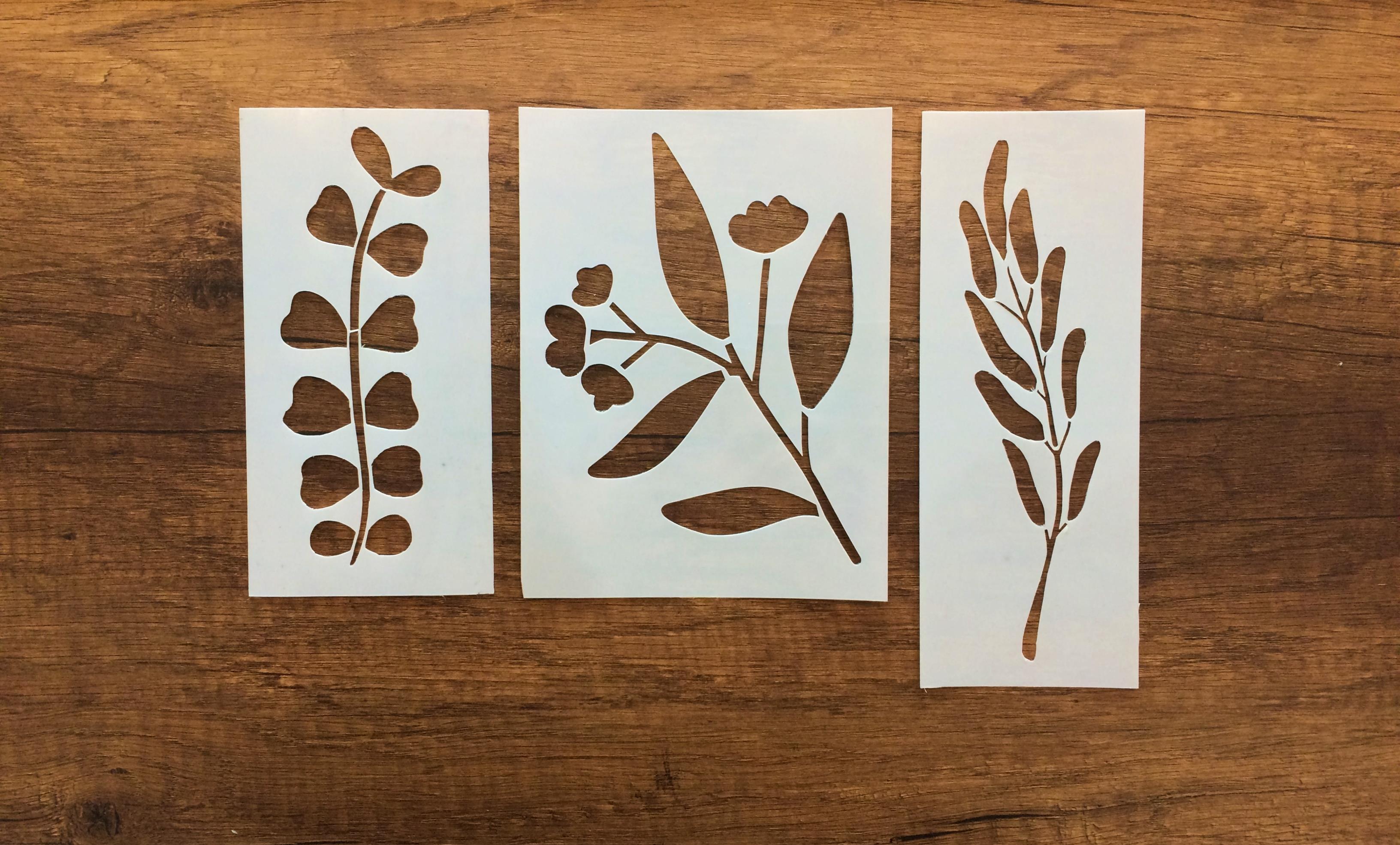 Kır çiçeği, Floral, Botanik, Yaprak Minimalist Stencil Şablon 3lü Seri No.4