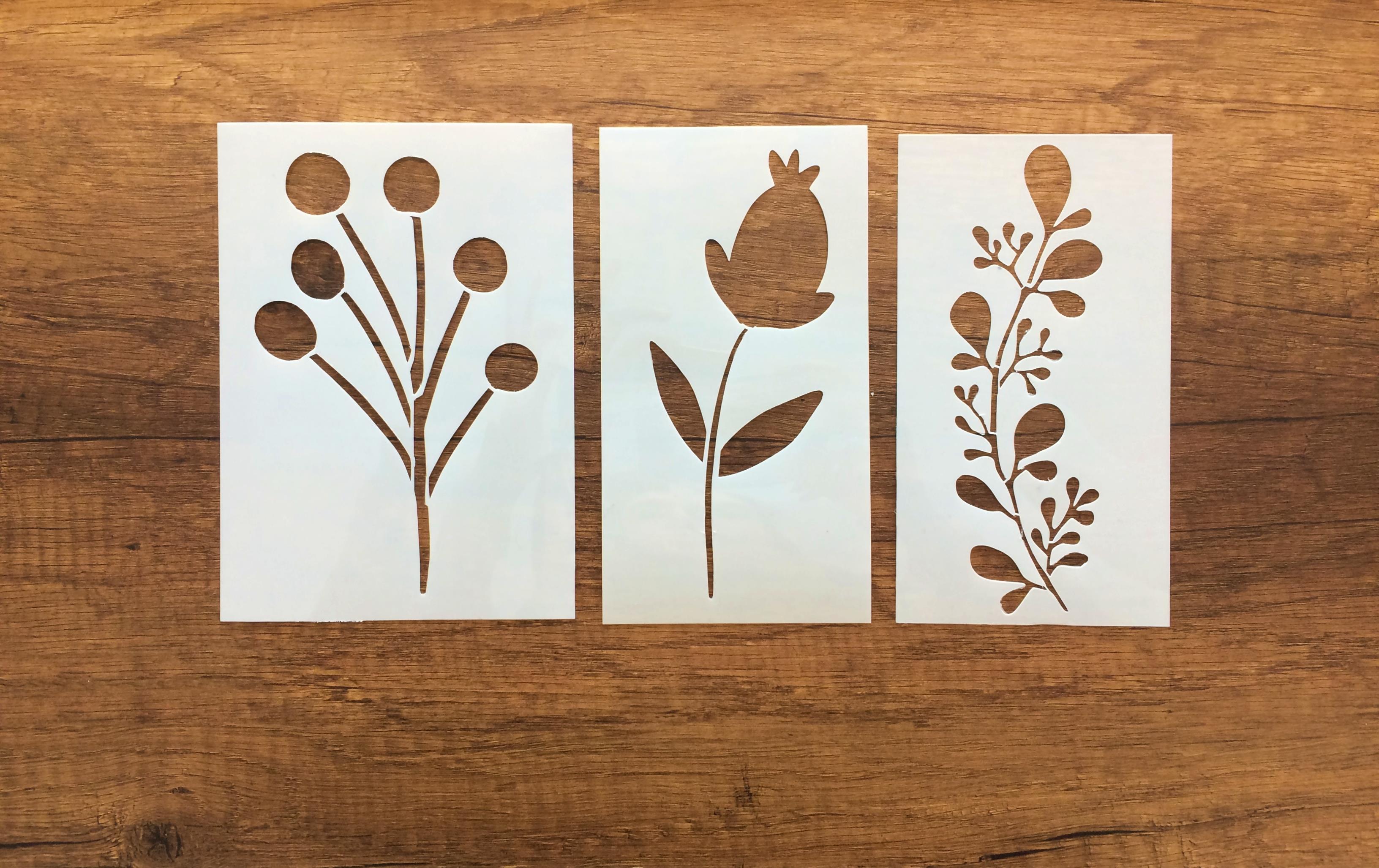 Kır çiçeği, Floral, Botanik, Yaprak Minimalist Stencil Şablon 3lü Seri No.5