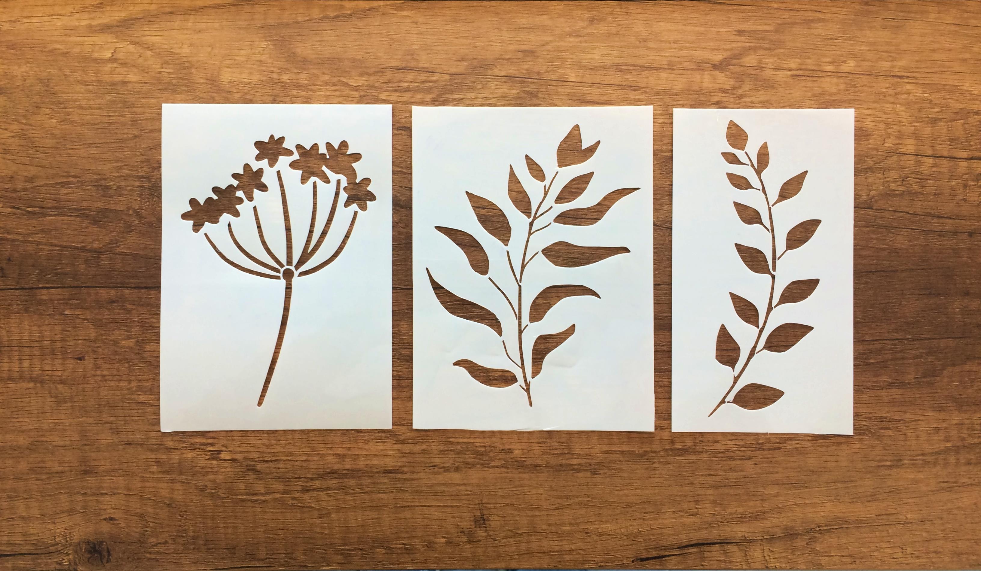 Kır çiçeği, Floral, Botanik, Yaprak Minimalist Stencil Şablon 3lü Seri No.6