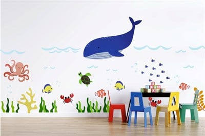 Piktura Duvar Dekorasyon Kendin Yap (Diy) Kiti (Okyanus Canlıları/balık + Küçük Balıklar)