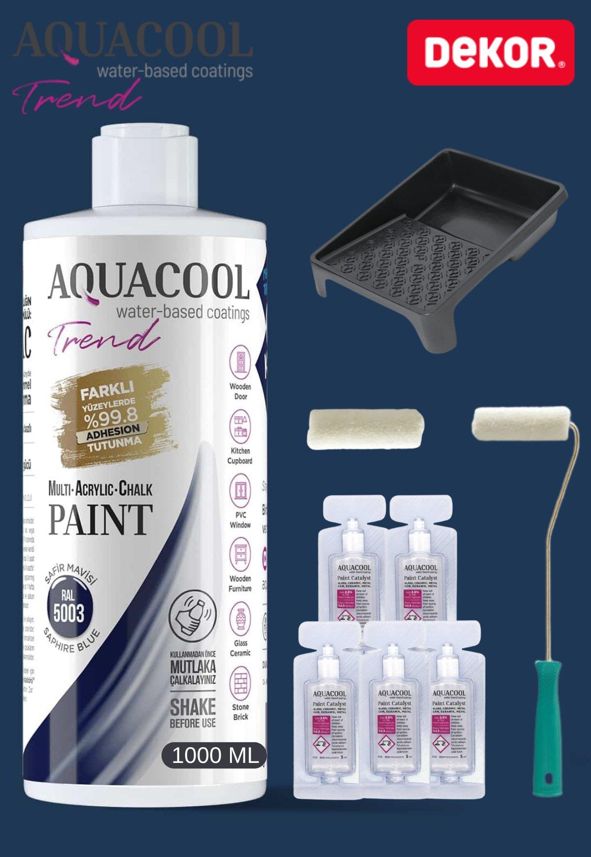 Aquacool Trend Akrilik Hobi Boya K7 Ral Serisi Dönüşüm Boyası 1000 ml Rulo 10 Cm 5 Adet Katalizör Boyacı Tavası Hobi Boyama Seti 