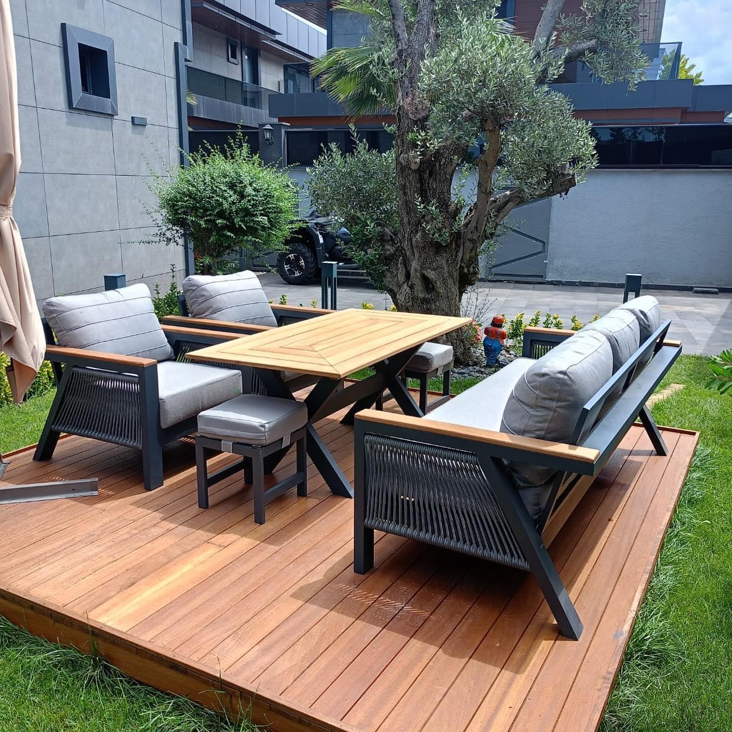 Best Garden Lizbon Örgülü Model Alüminyum Bahçe Koltuk Takım 3+1+1+ Masa