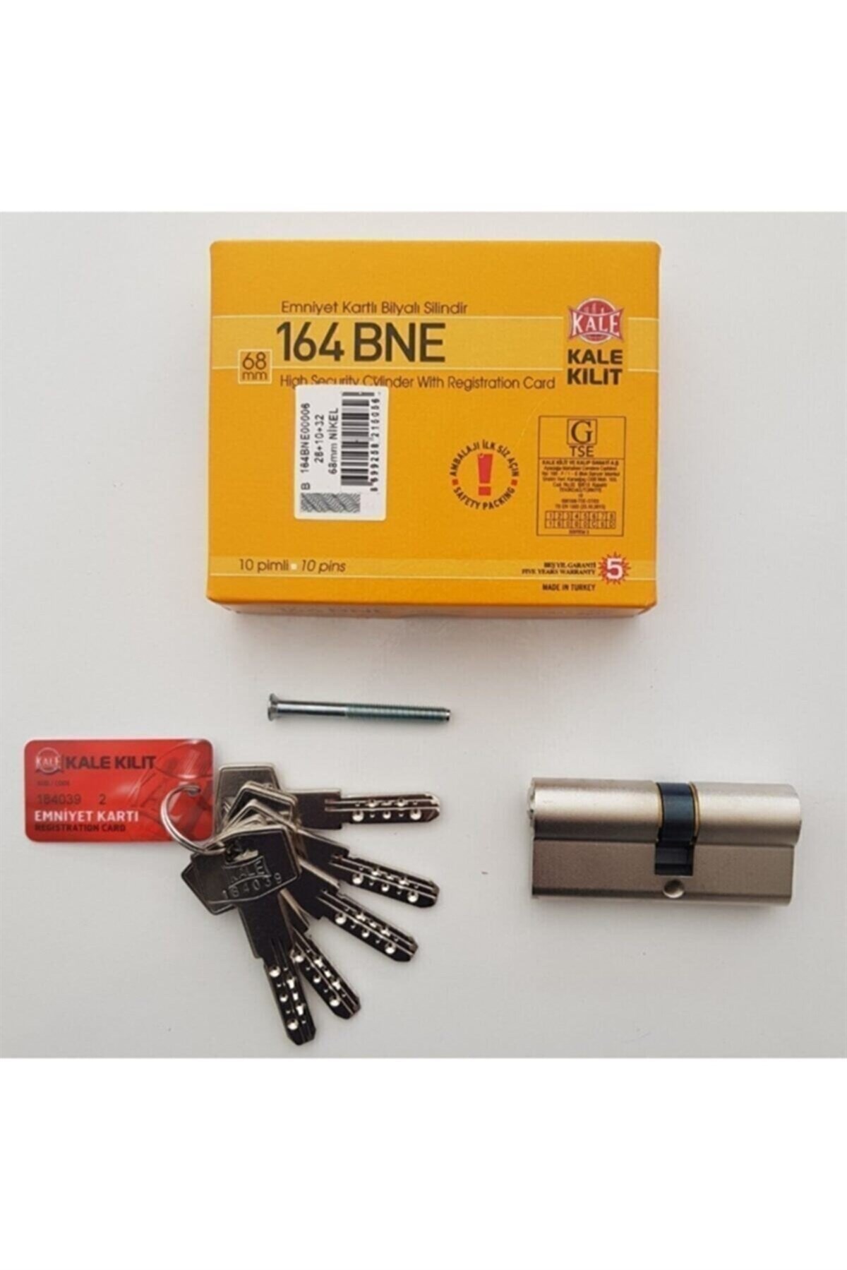 Kale Kilit 164 BNE Emniyet Kartlı Bilyalı Barel 68 Mm