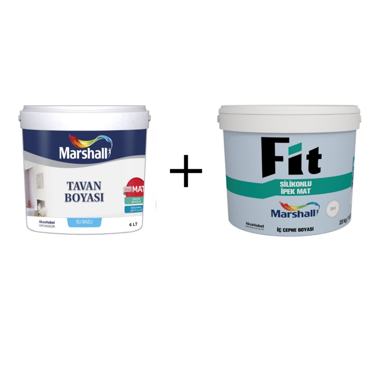 Marshall Fit Silikonlu İpek Mat İç Cephe Boyası 15 Lt + Marshall Tavan Boyası 10 Kg  Boya Seti 2'li