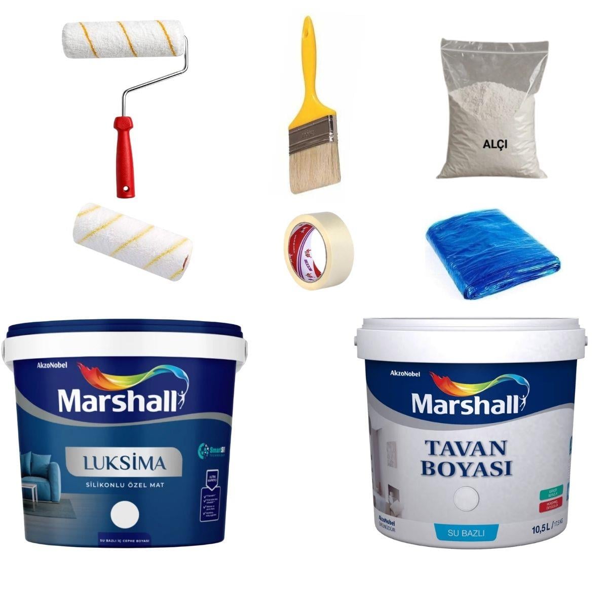 Marshall Lüksima 2,5Lt + Marshall Tavan 2,5Lt + Rulo + Rulo Yedeği + Fırça + Maskeleme Bandı + Alçı + Zemin Örtüsü