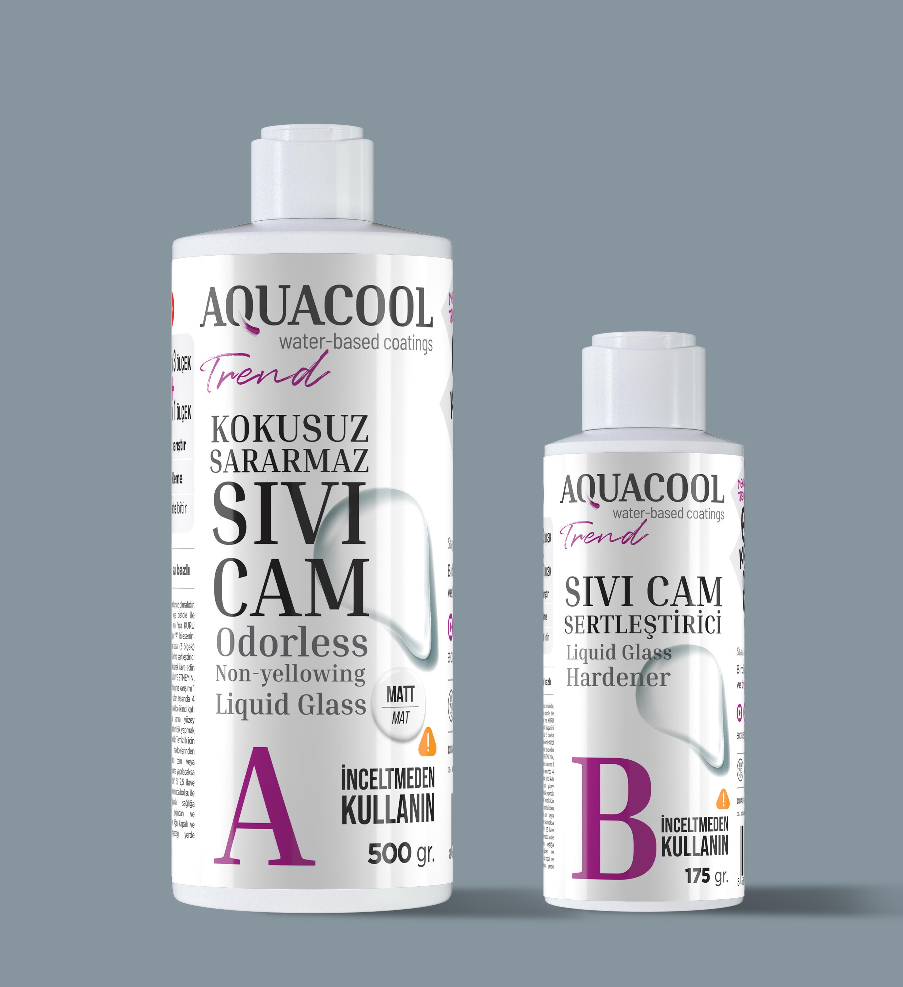 Aquacool Sıvı Cam A+B Bileşenli Leke Tutmaz Sararmaz Sıvı Cam 500 Ml Mat