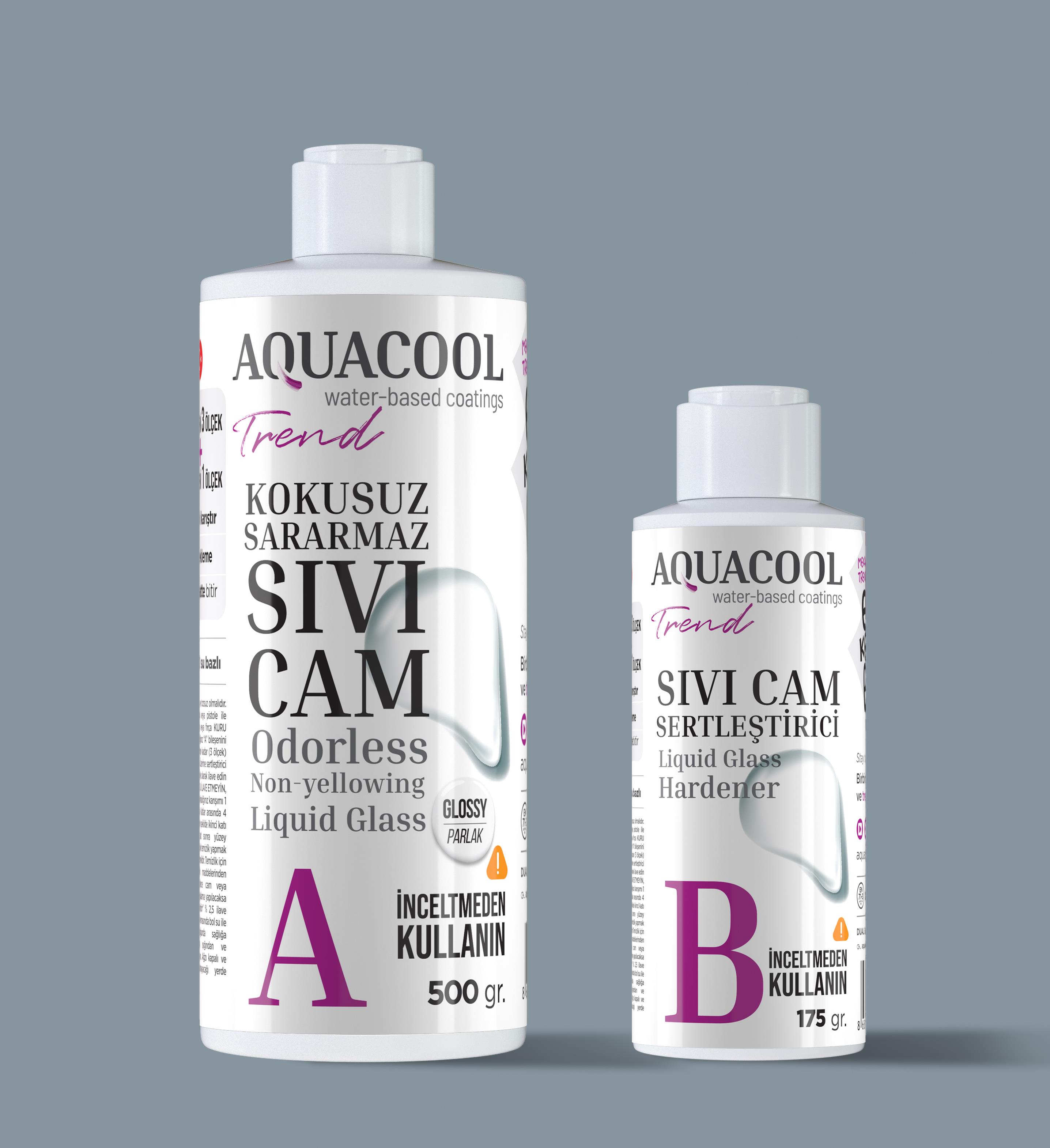 Aquacool Sıvı Cam A+B Bileşenli Leke Tutmaz Sararmaz Sıvı Cam 500 Ml