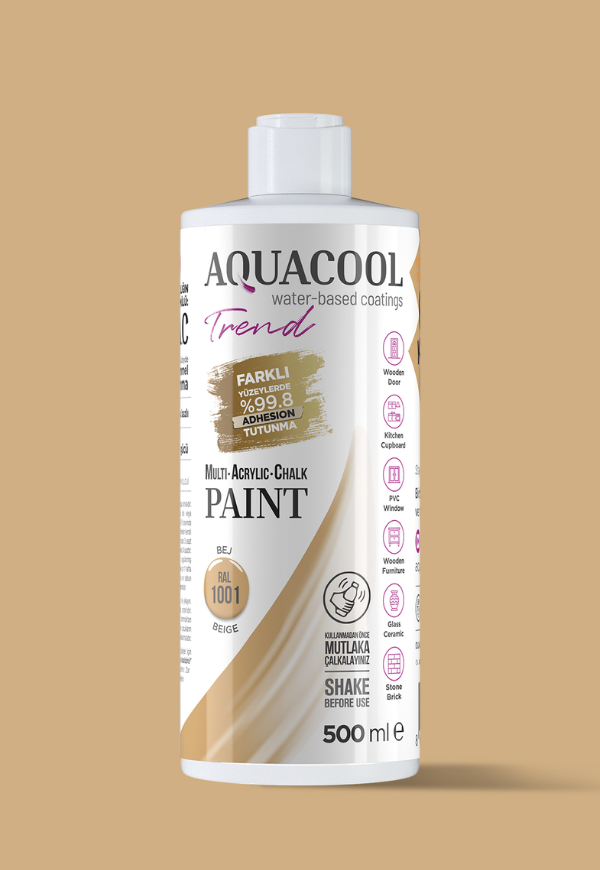 Aquacool Trend M.A.C K7 Ral Renkleri 500 ML Renklendirilmiş Akrilik Hobi Boya Ral 1001 Bej
