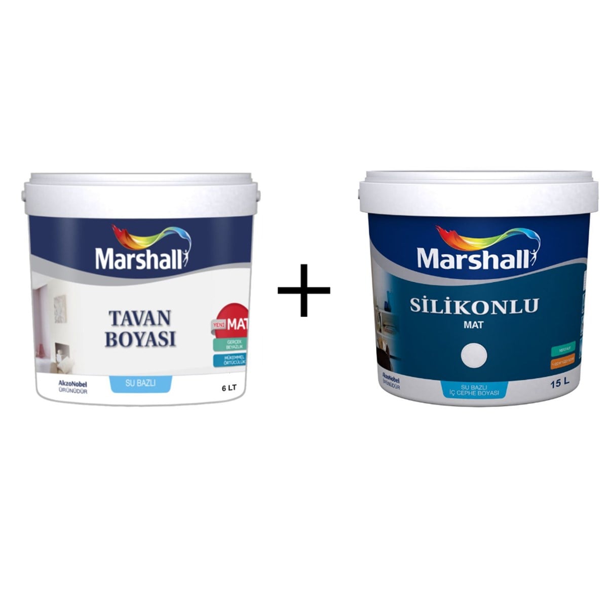 Marshall Silikonlu Mat İç Cephe Boyası 15 Lt + Marshall Tavan Boyası 10 Kg  Boya Seti 2'li