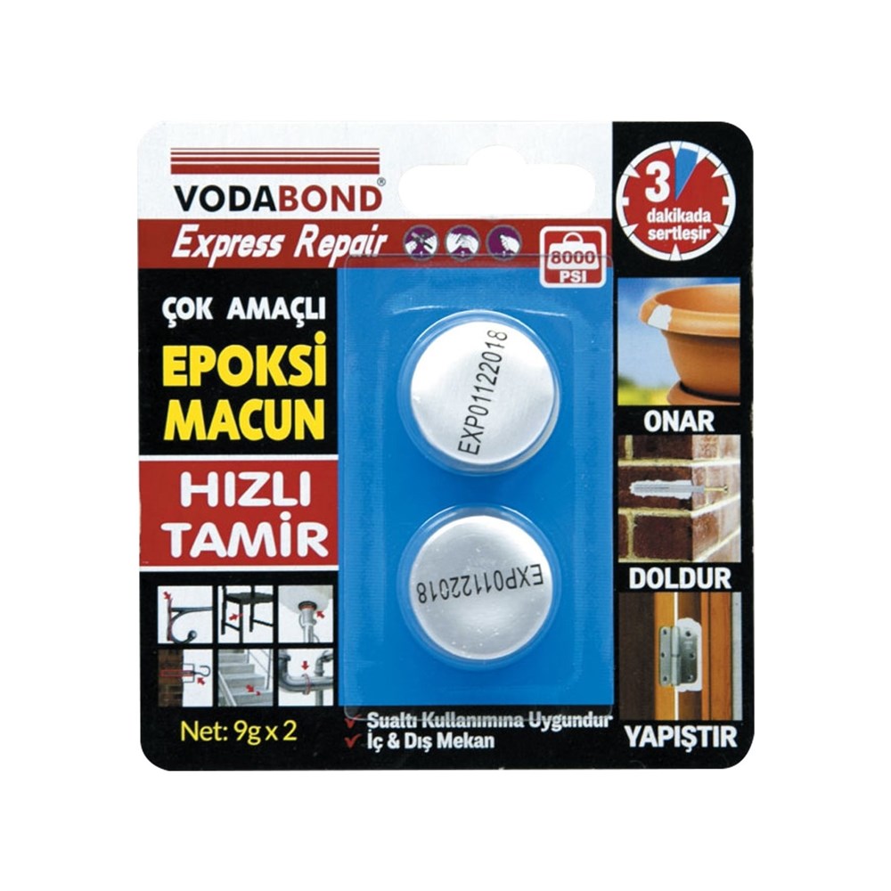 Vodabond 9 Gr X 2 Epoksi Macun Hızlı Tamir Çok Amaçlı Macun 