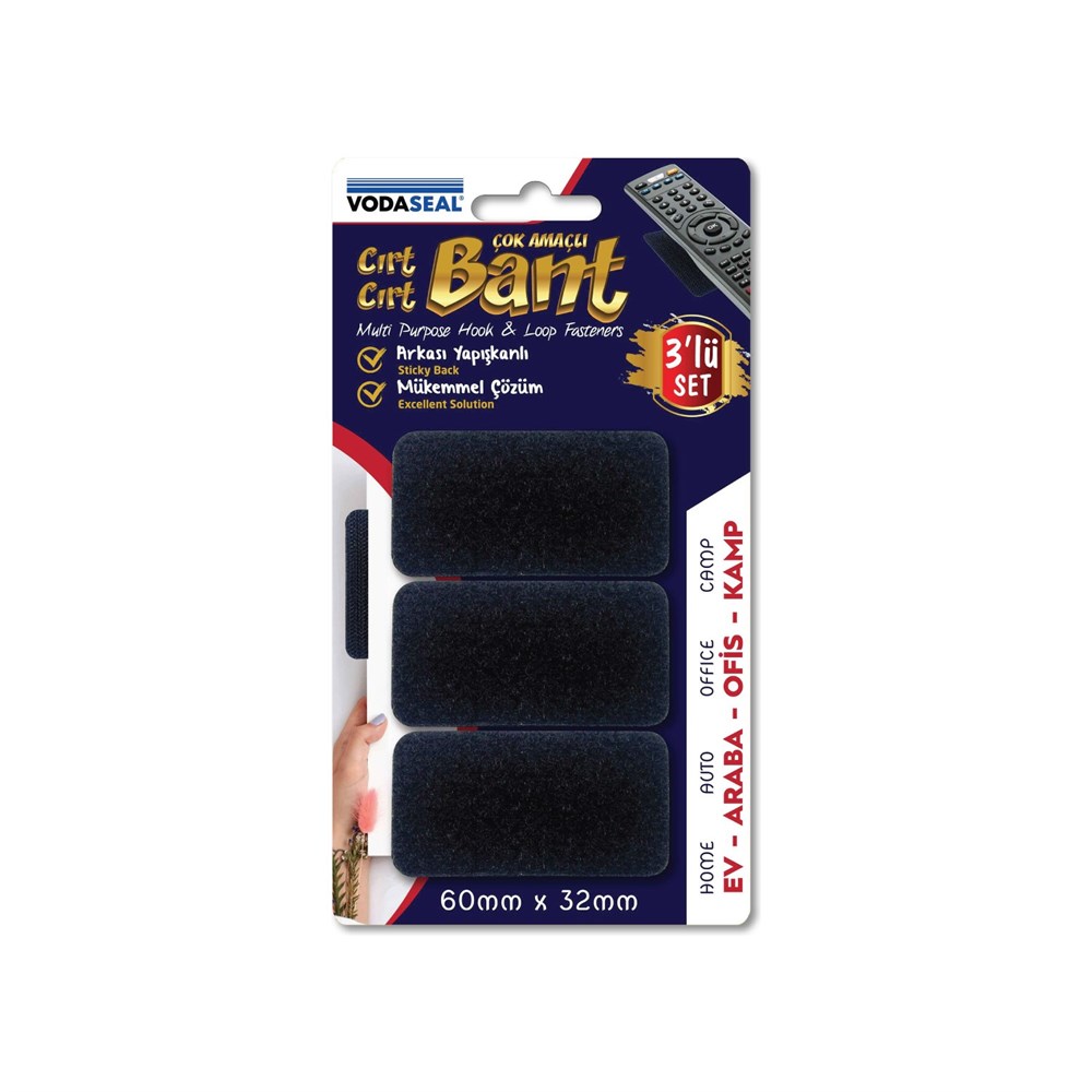 Vodaseal CB6032 Çok Amaçlı Cırt Cırt Bant 3'lü Paket Siyah