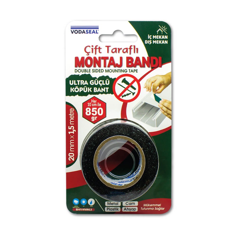 Vodaseal kmb2015 Çift Taraflı Montaj Bandı 20 Mm X1,5 Mt Gri