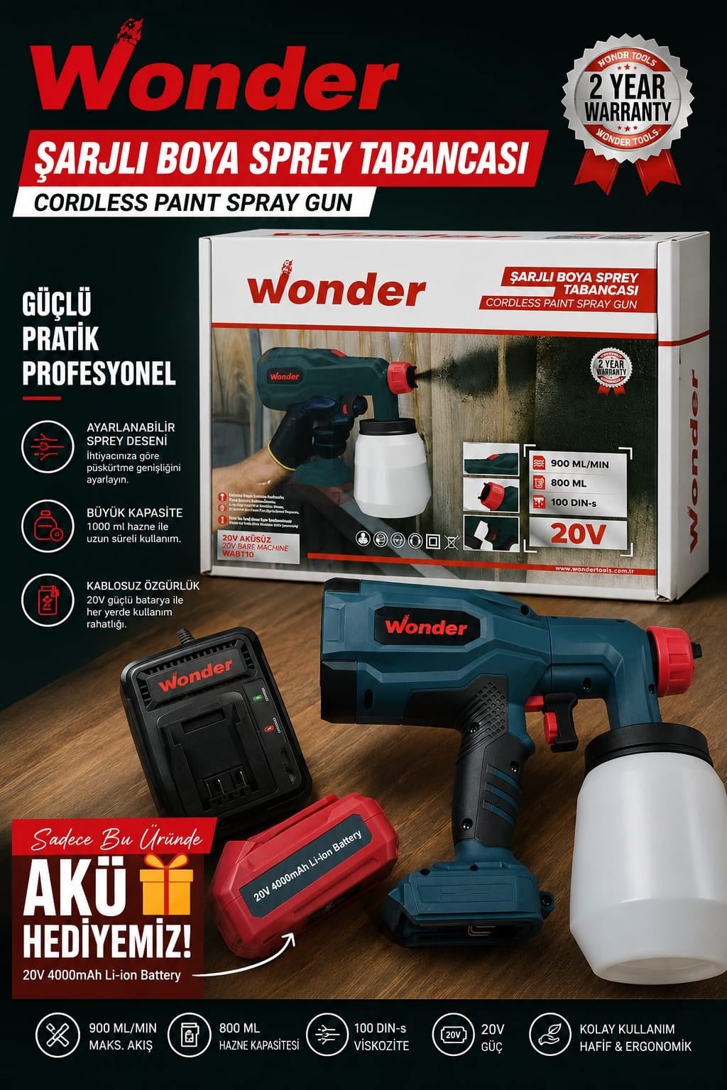 Wonder WABT10 20V Boya Tabanca