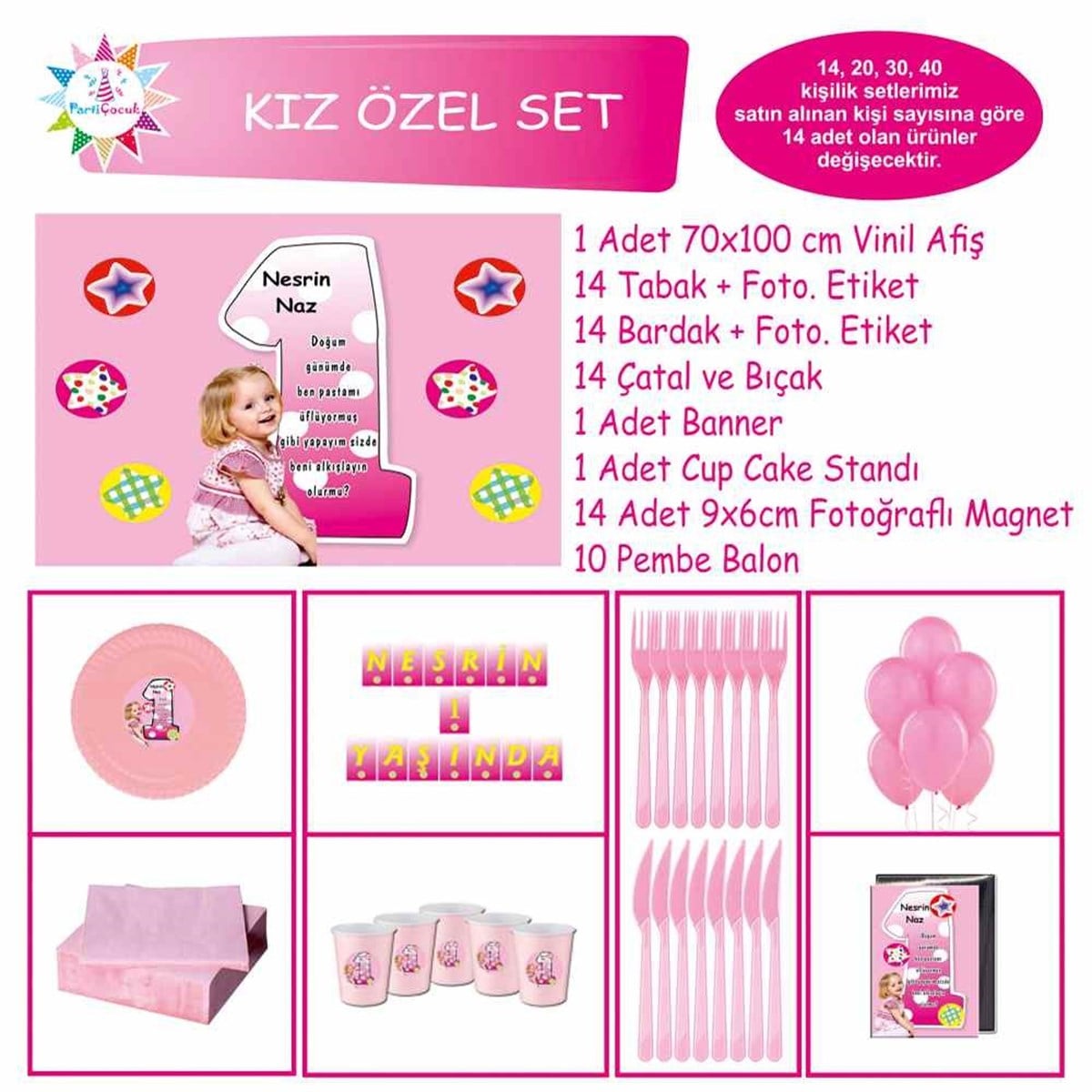 1 Yaş Doğum Günü Pembe Konsept Özel Set 