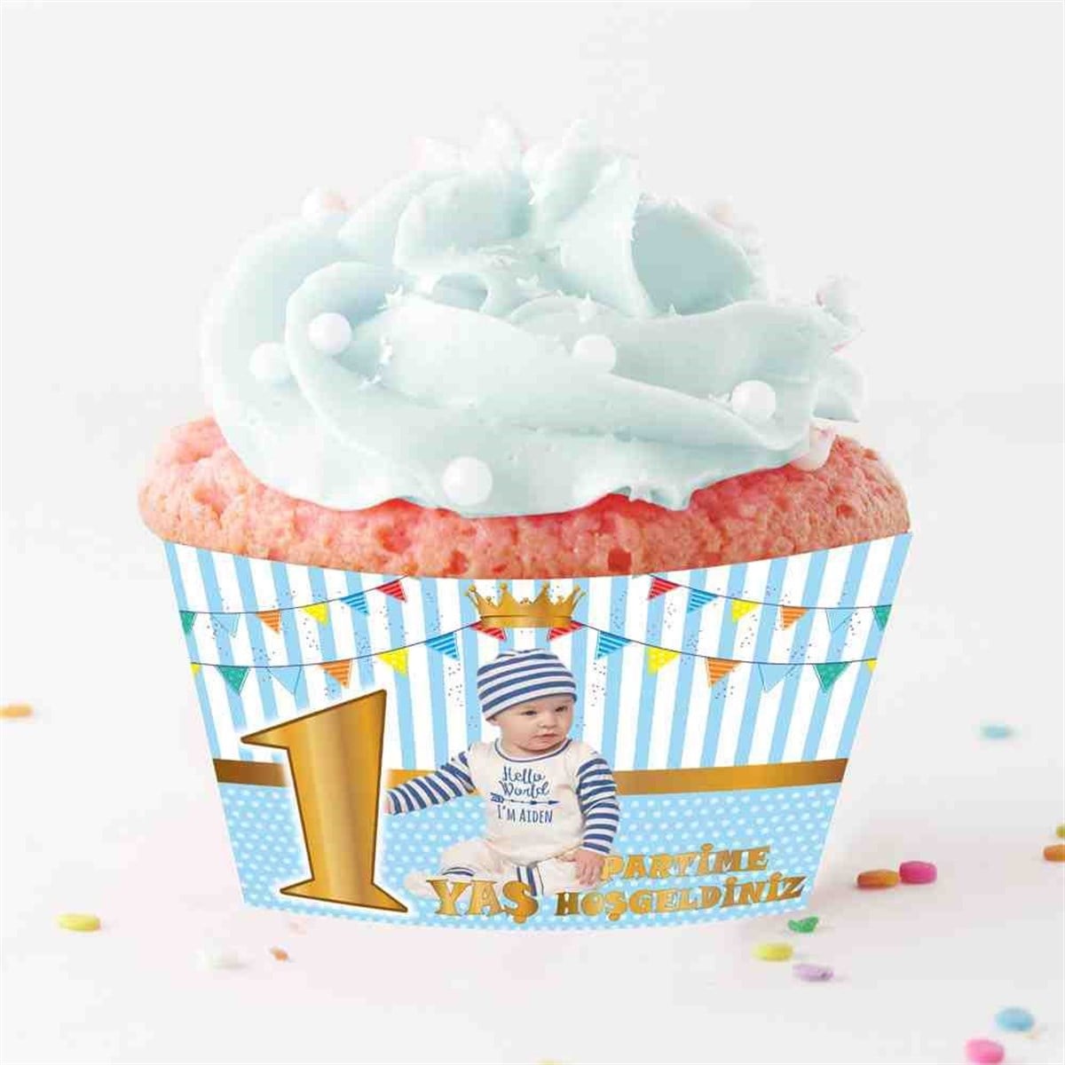 1 Yaş Taç Konsepti Cupcake Sargısı 