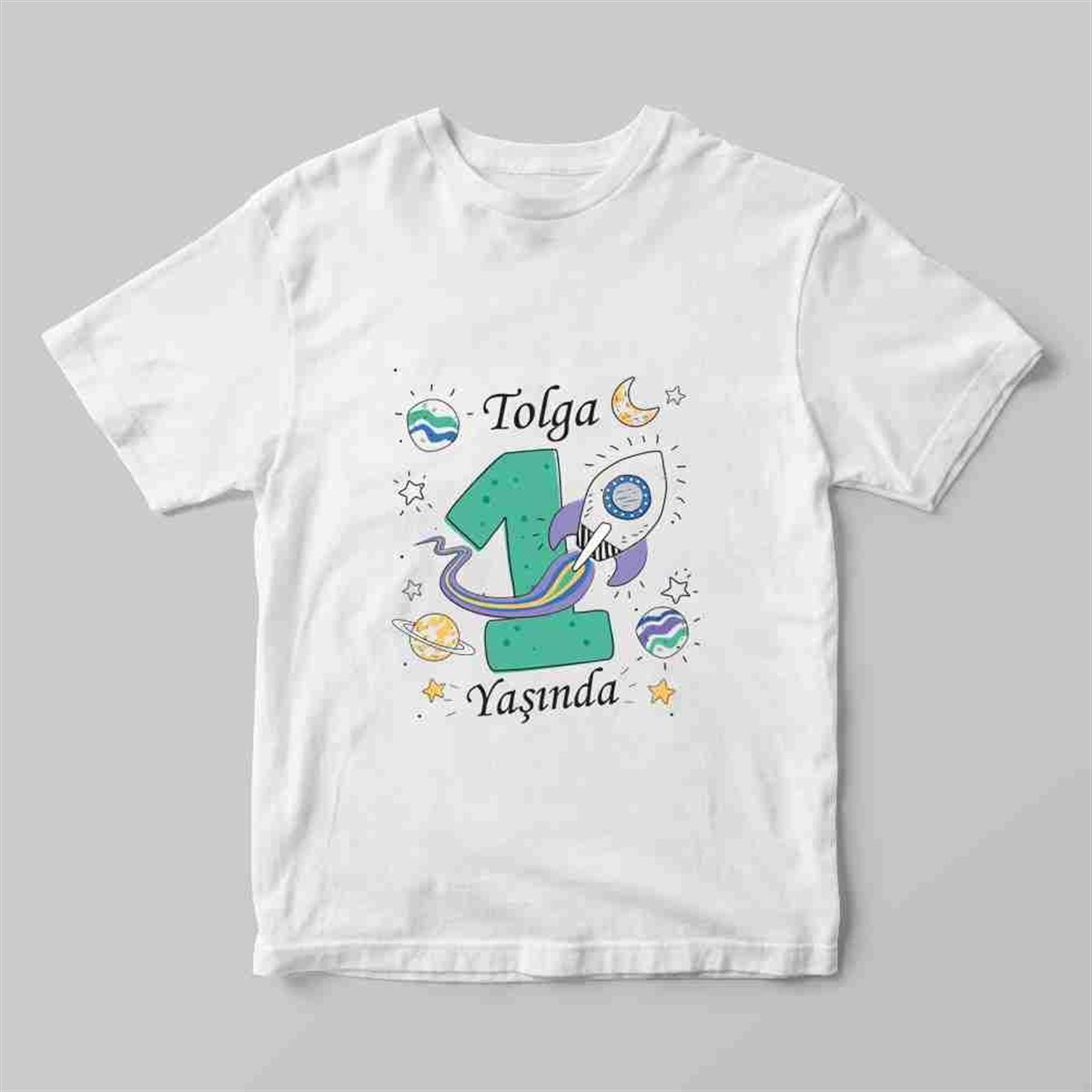 1 Yaş Tişört Baskı Uzay Tema 