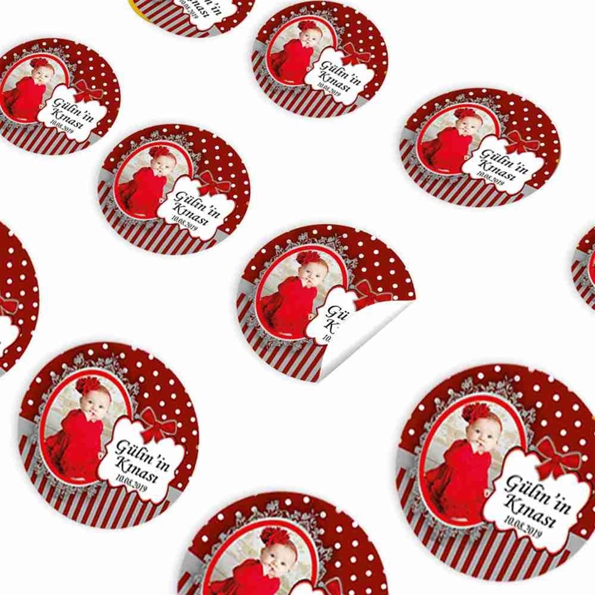 6 Ay Kınası bordo grili Parti Sticker 30 Adet 