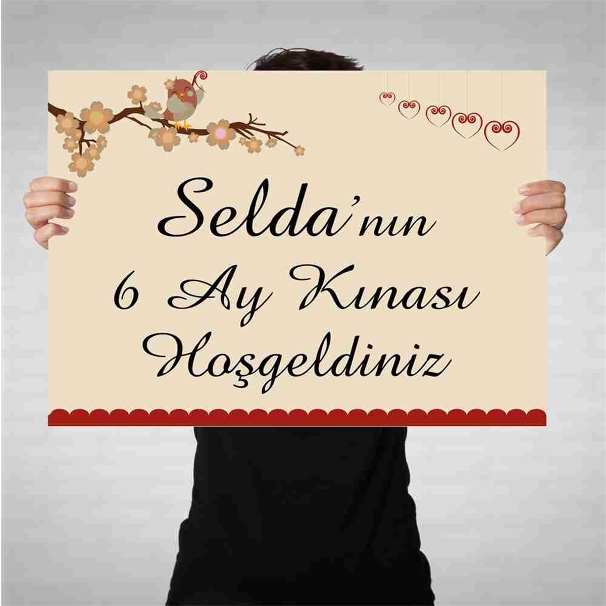 6 Ay Kınası Bordo Kuşlu Tema Parti Afiş 