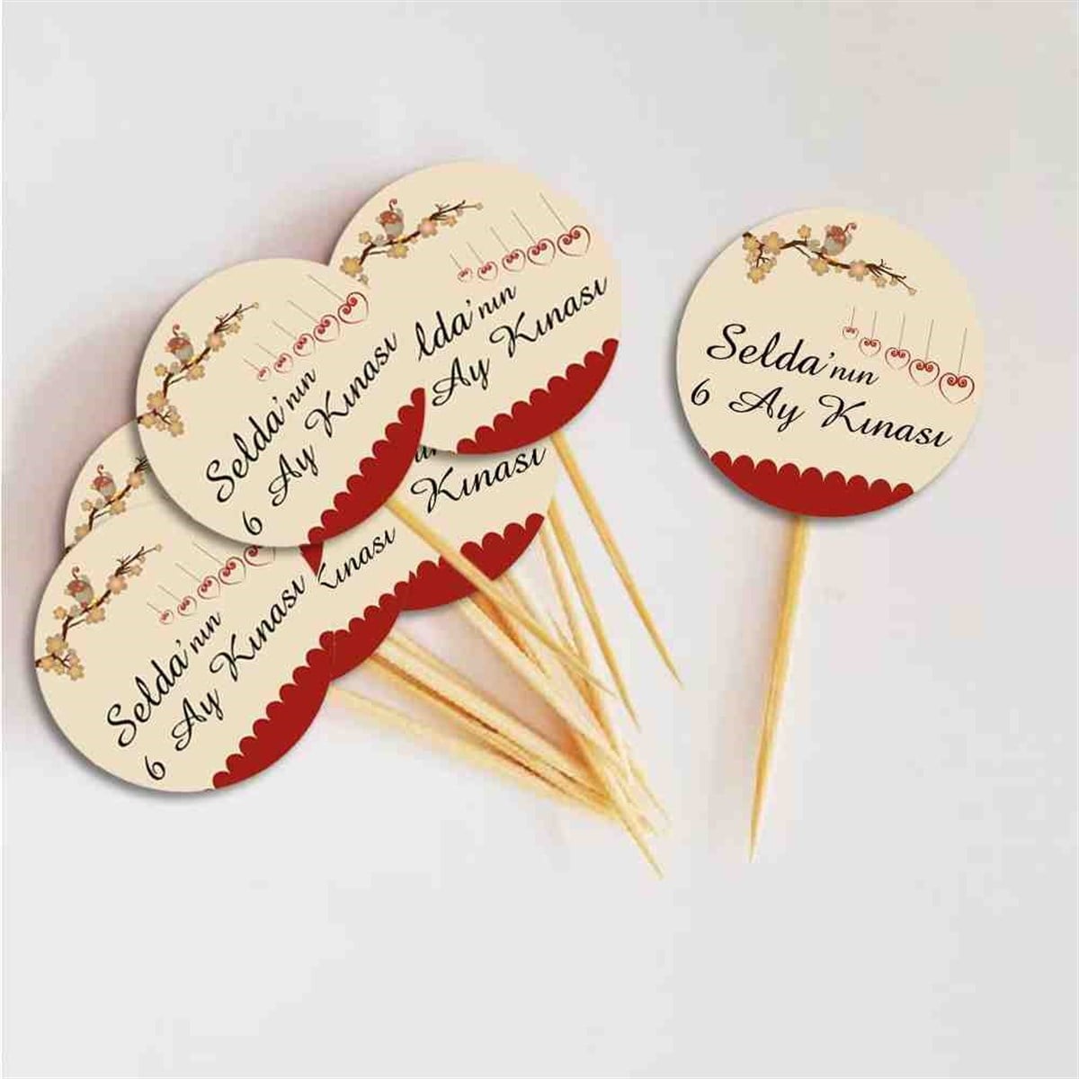 6 Ay Kınası Bordo Kuşlu Tema Parti Cupcake Kurdanı 