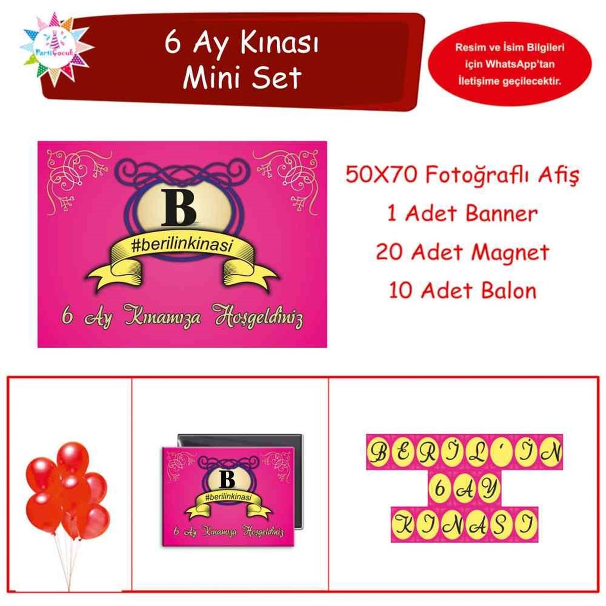 6 Ay Kınası Fuşya Konsept Parti Mini Set 