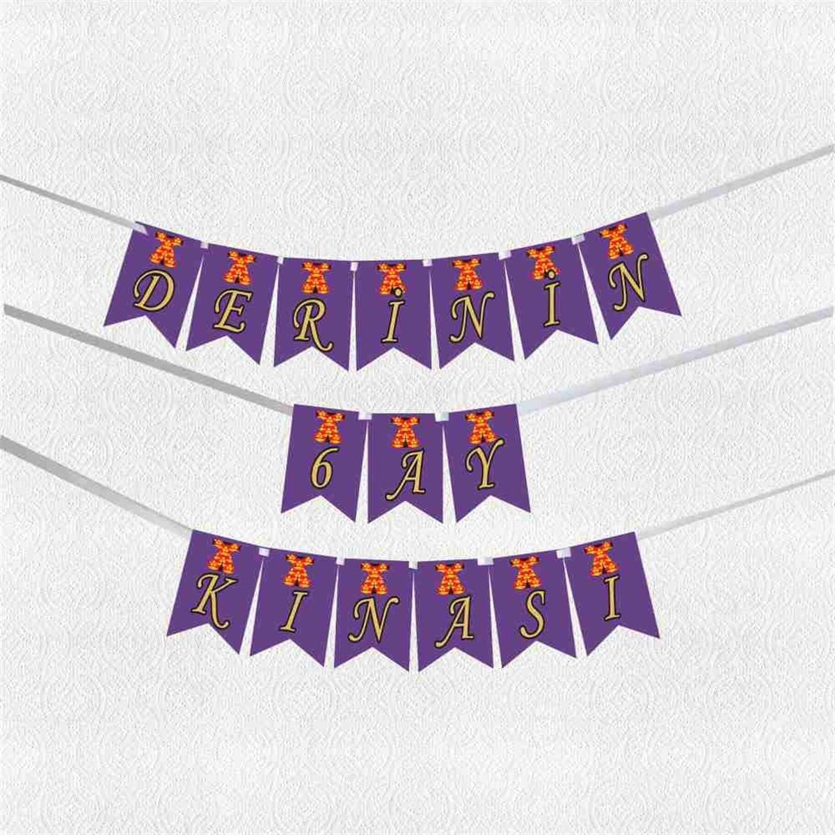 6 Ay Kınası Gold-Mor Konsepti Banner Harf Bayrak 