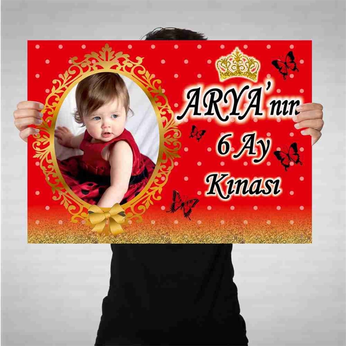 6 Ay Kınası Gold Taç Parti Afiş 