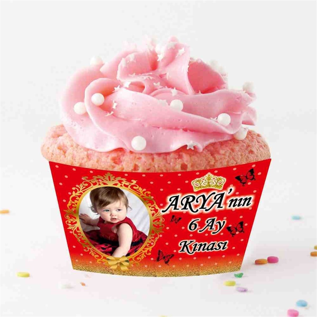 6 Ay Kınası Gold Taç Parti Cupcake Sargısı 
