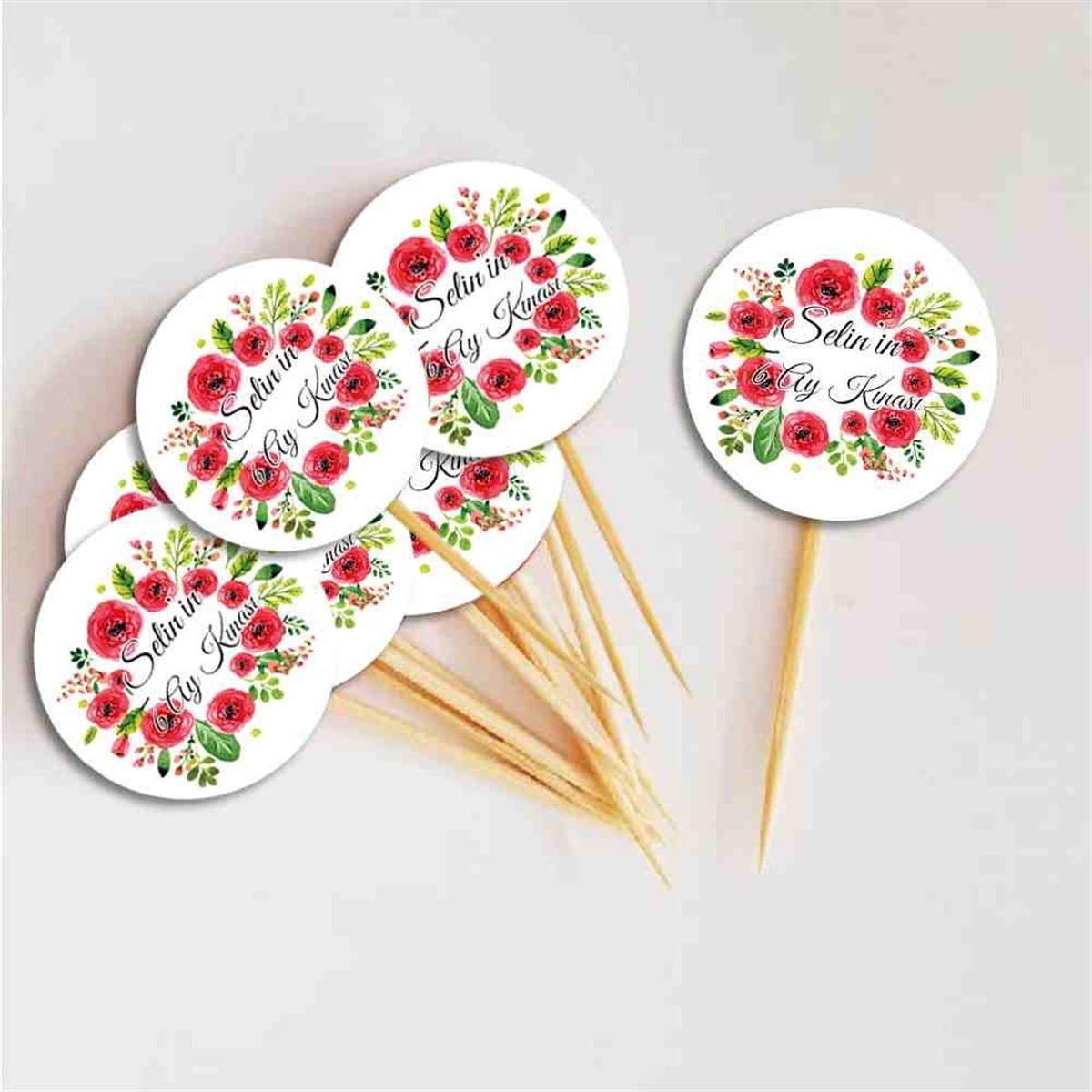 6 Ay Kınası Gül Desenli Tema Parti Cupcake Kurdanı 