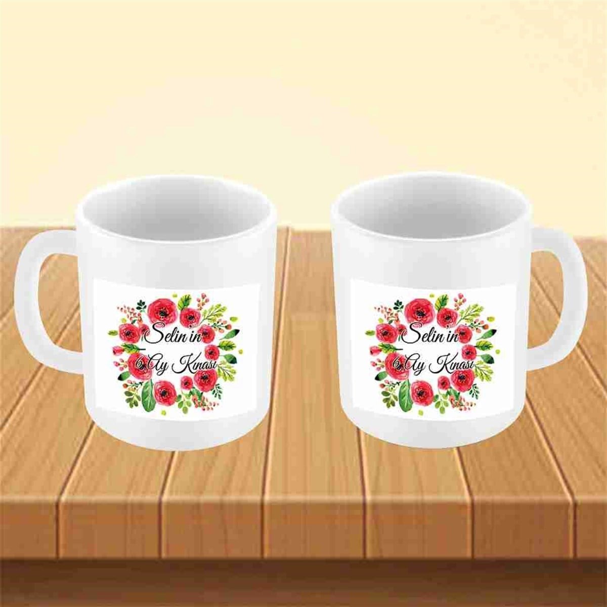 6 Ay Kınası Gül Desenli Tema Parti Kupa Mug Bardak 