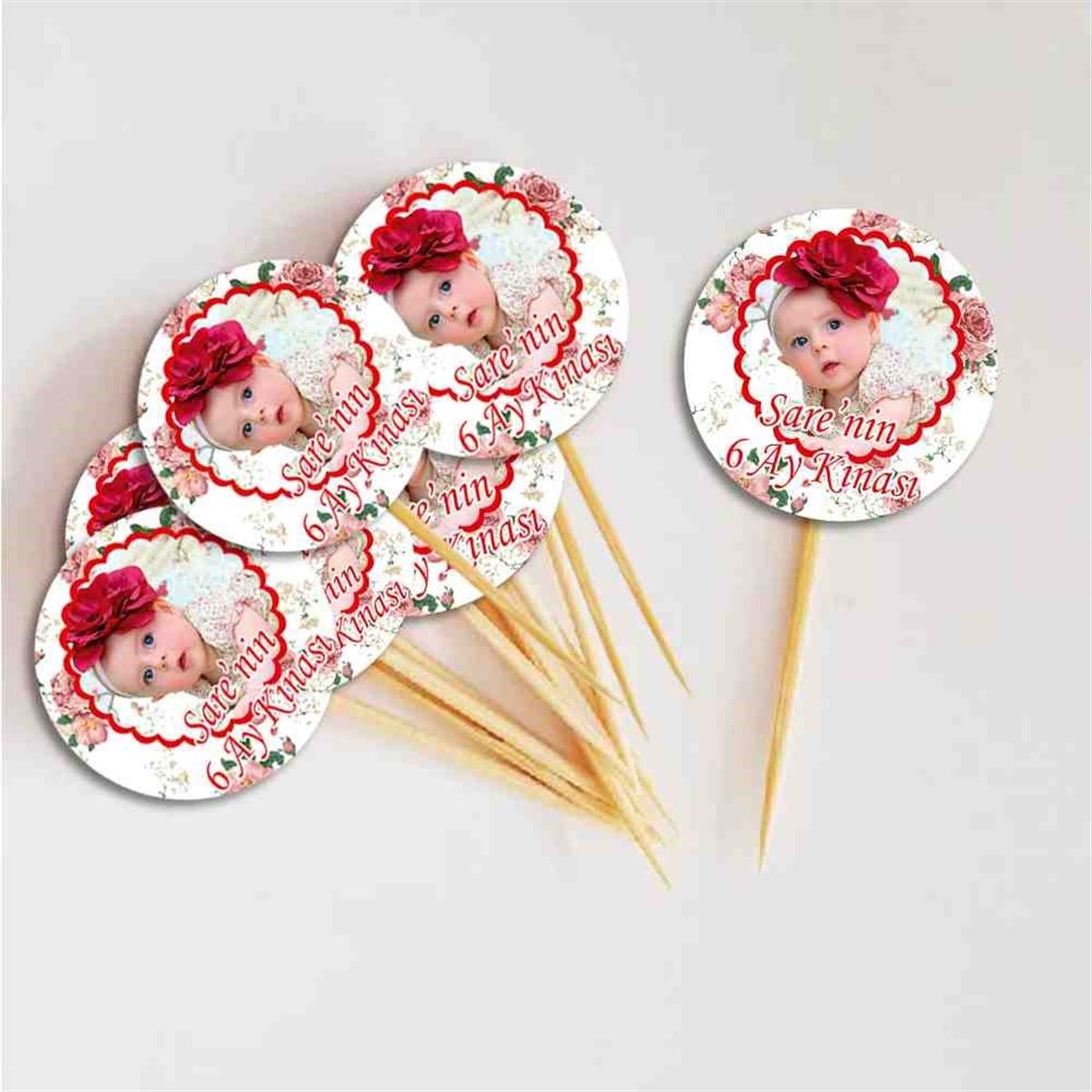 6 Ay Kınası Güllü Vintage Tema Parti Cupcake Kurdanı 