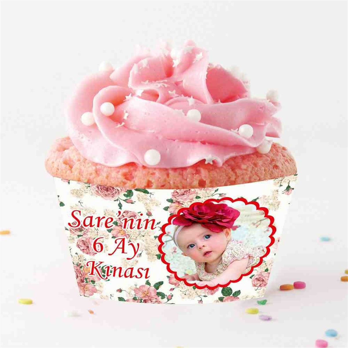 6 Ay Kınası Güllü Vintage Tema Parti Cupcake Sargısı 