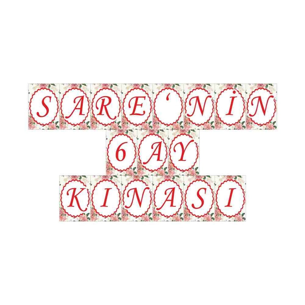 6 Ay Kınası Güllü Vintage Tema Parti Flama Harf Banner 
