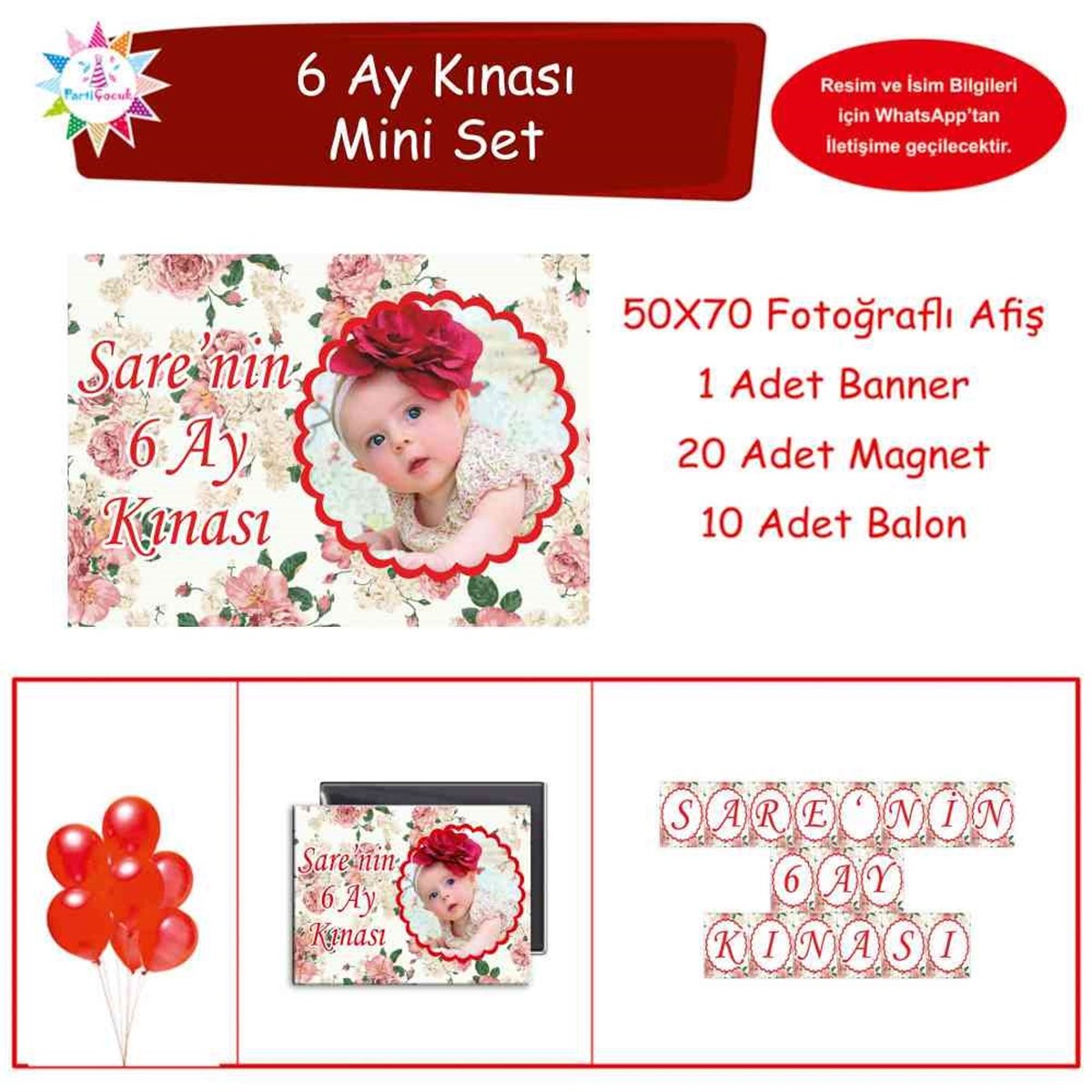 6 Ay Kınası Güllü Vintage Tema Parti Mini Set 