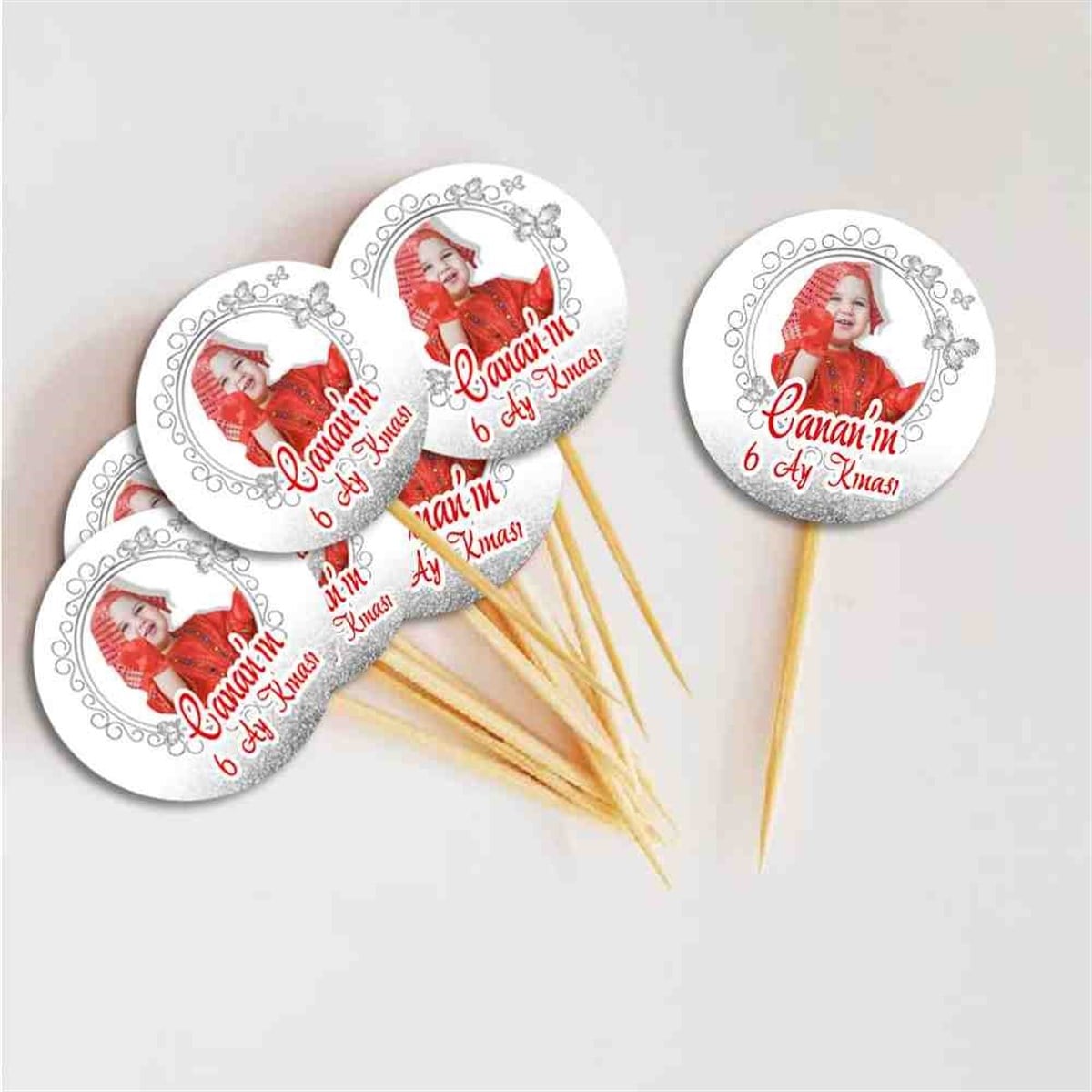 6 Ay Kınası Gümüş Kelebekli Parti Cupcake Kurdanı 