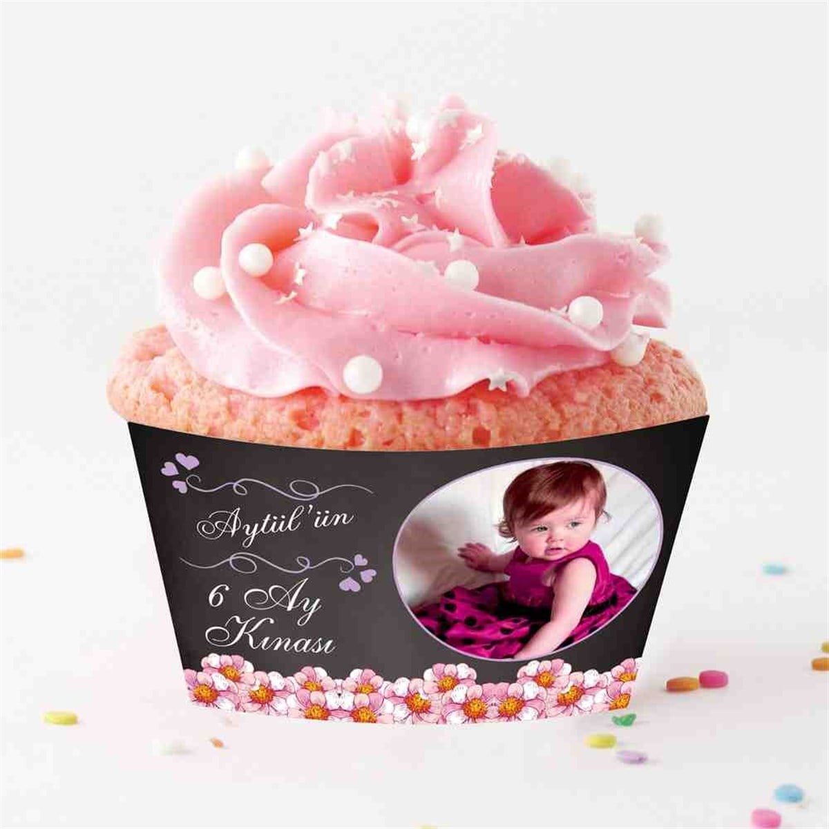 6 Ay Kınası Karatahta Kişiye Özel Cupcake Sargısı 