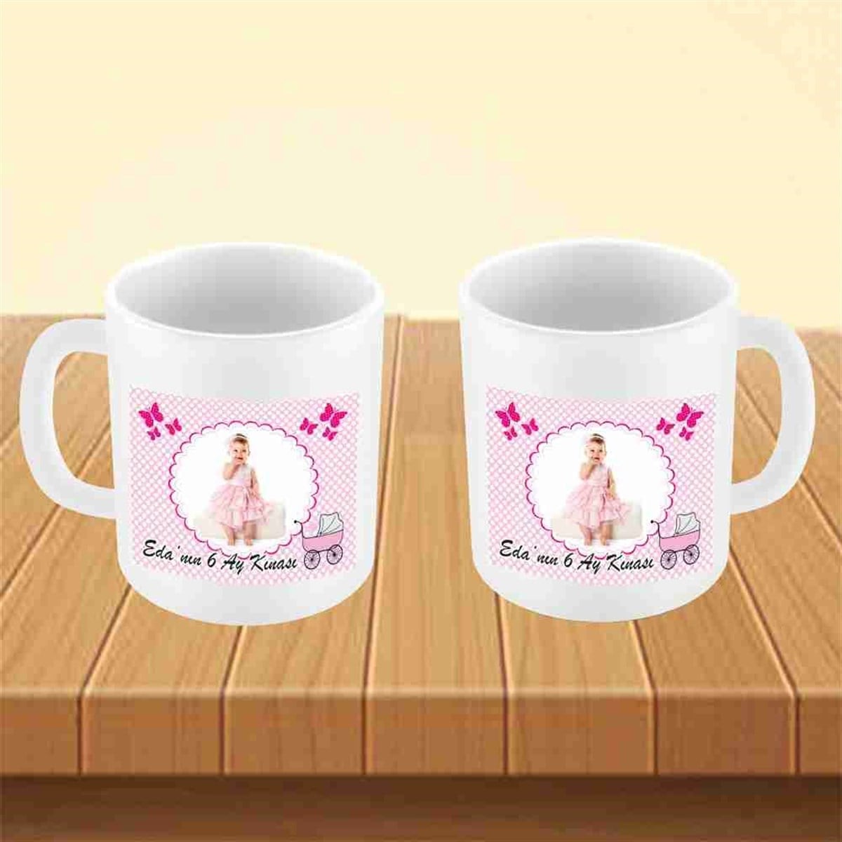 6 Ay Kınası Kelebek Parti Pembe Kupa Mug Bardak 