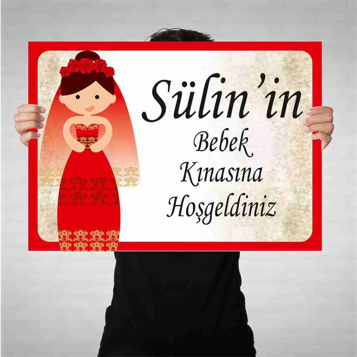 6 Ay Kınası Kına Karikatürlü Parti Kırmızı Afiş 