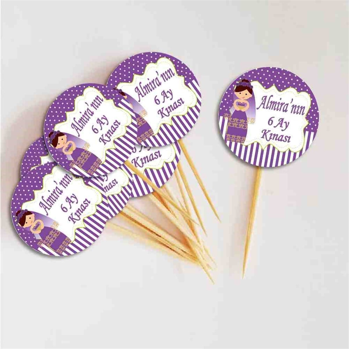 6 Ay Kınası Kına Karikatürlü Parti Mor Cupcake Kurdanı 