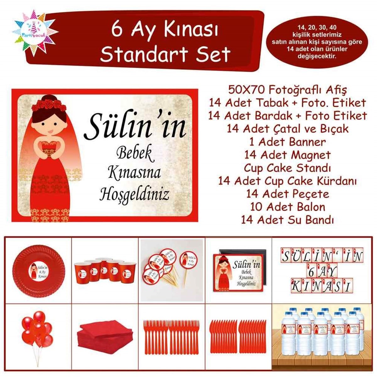 6 Ay Kınası Kına Karikatürlü Parti Standart Set 