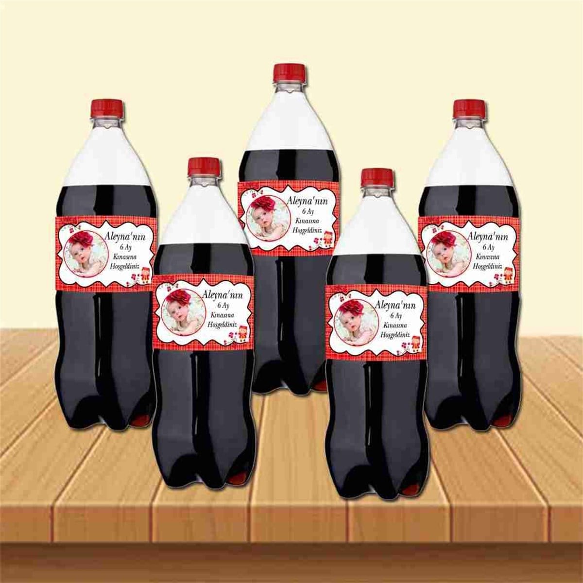 6 Ay Kınası Kırmızı Çizgili Çiçekli Parti Süsleri Cola Bandı Sargısı 