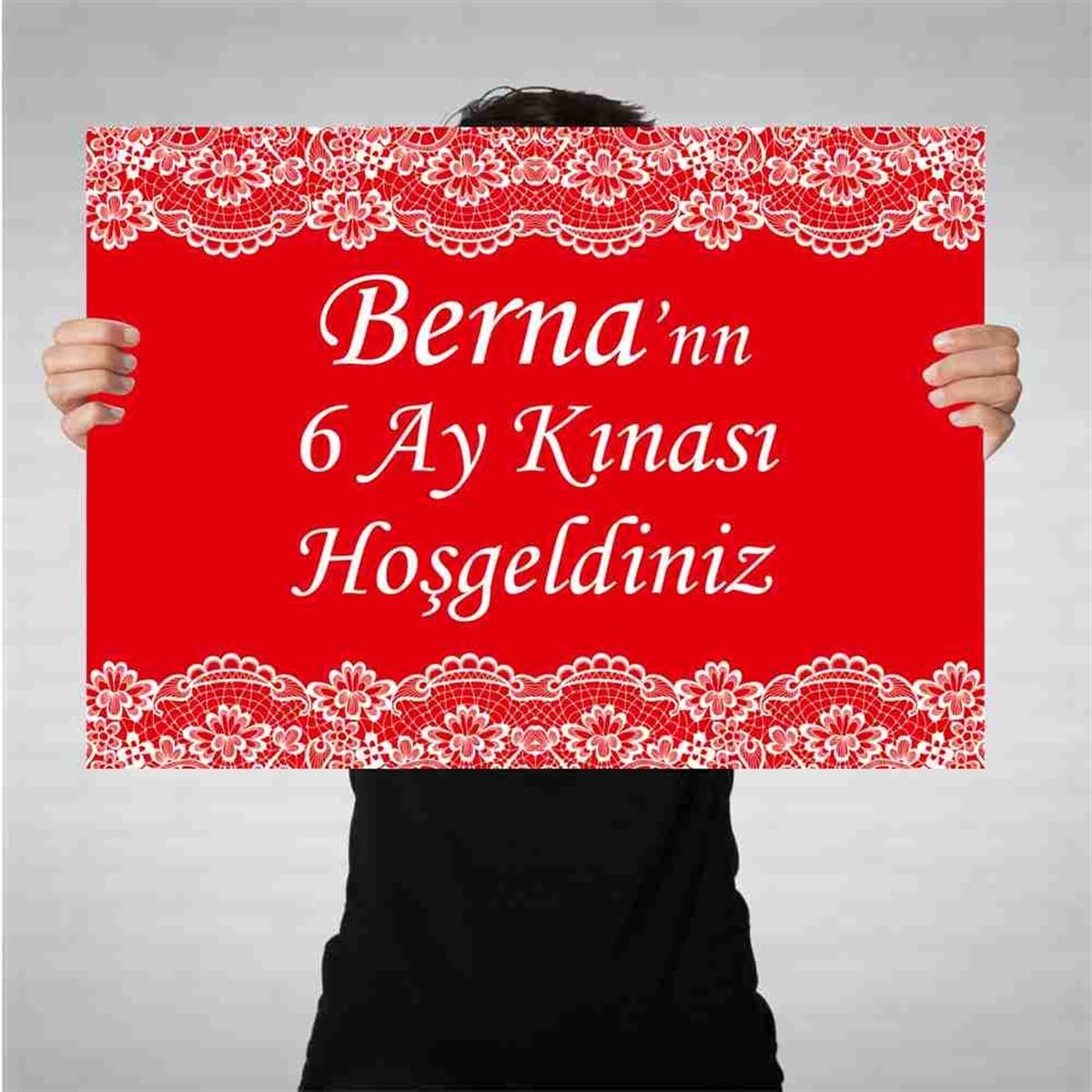 6 Ay Kınası Kırmızı Dantelli Parti Afiş 