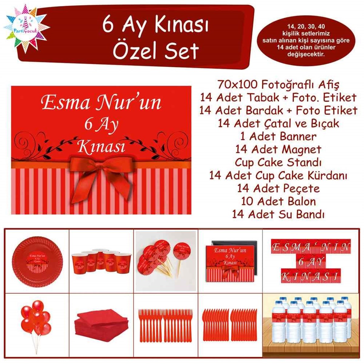 6 Ay Kınası Kırmızı Fiyonklu Konsept Özel Set  