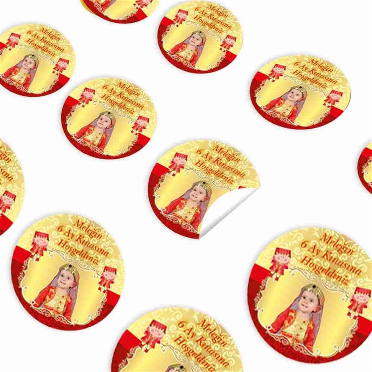 6 Ay Kınası Kırmızı Gold Konsept Sticker 30 Adet 