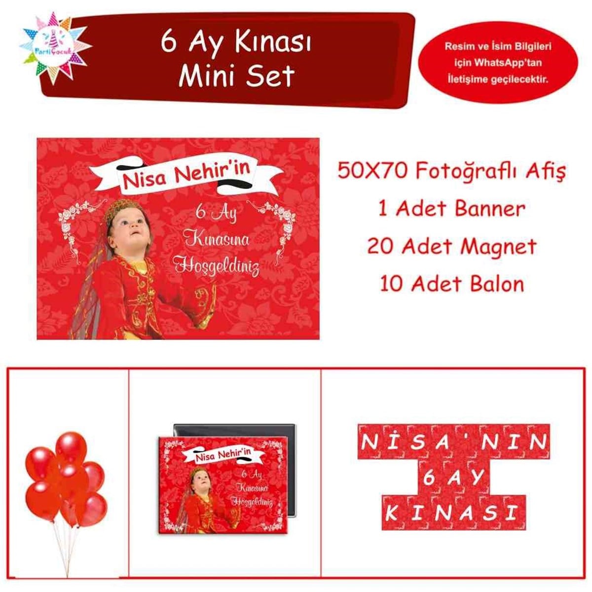 6 Ay Kınası Kırmızı Kuşaklı Parti Mini Set 