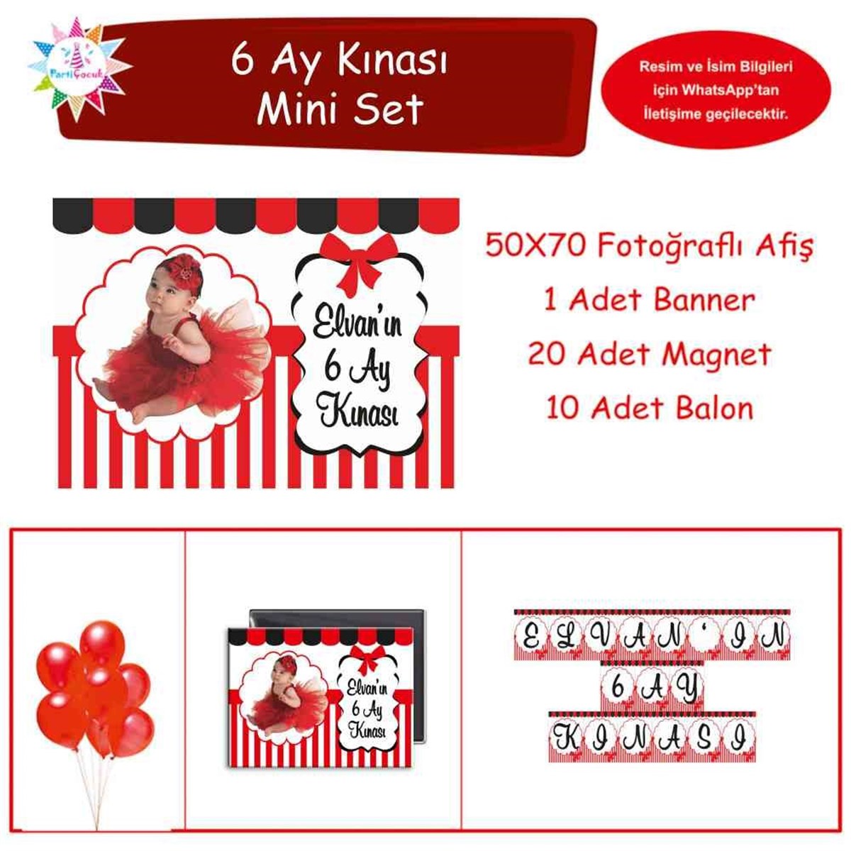6 Ay Kınası kırmızı siyahlı Parti Mini Set 
