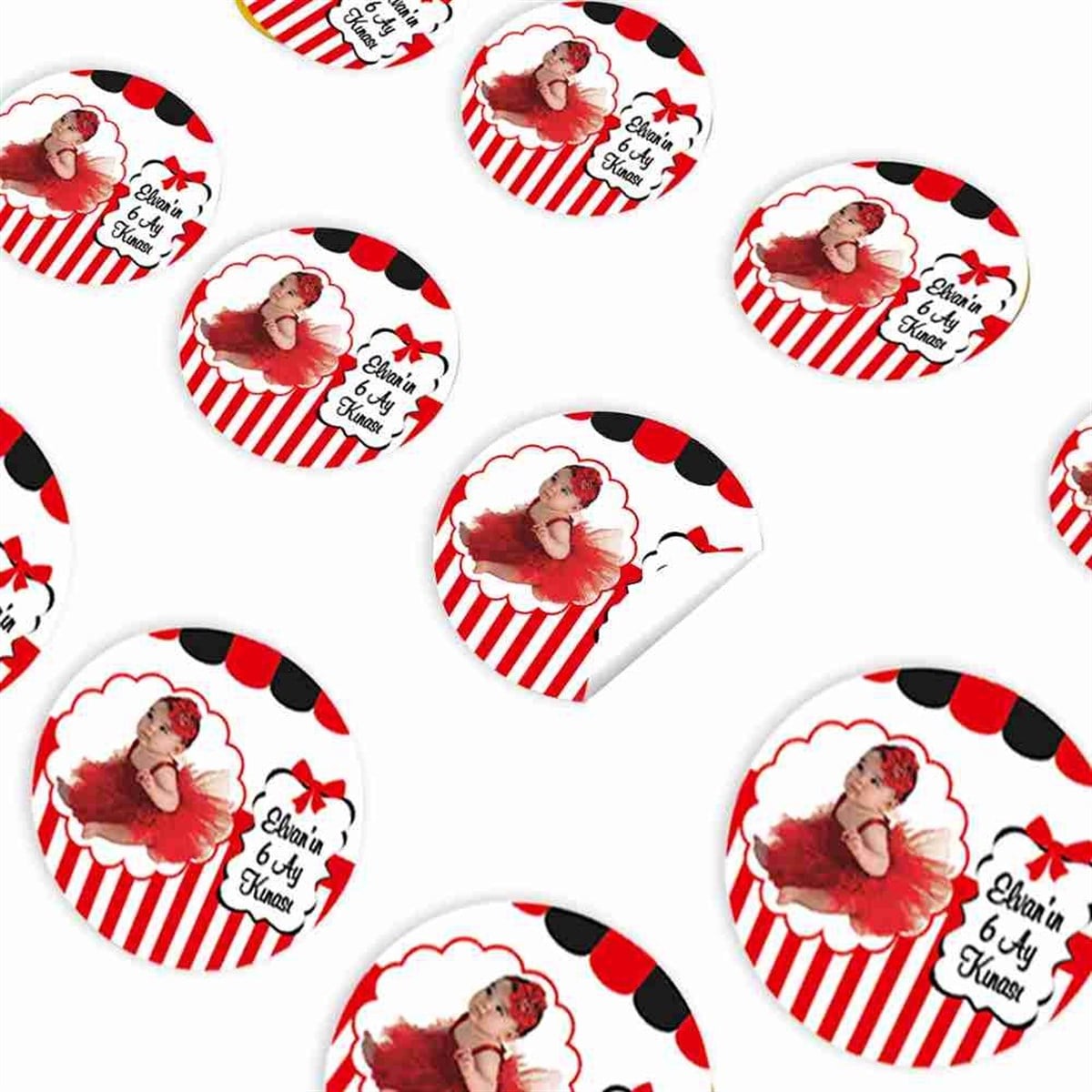 6 Ay Kınası kırmızı siyahlı Parti Sticker 30 Adet 