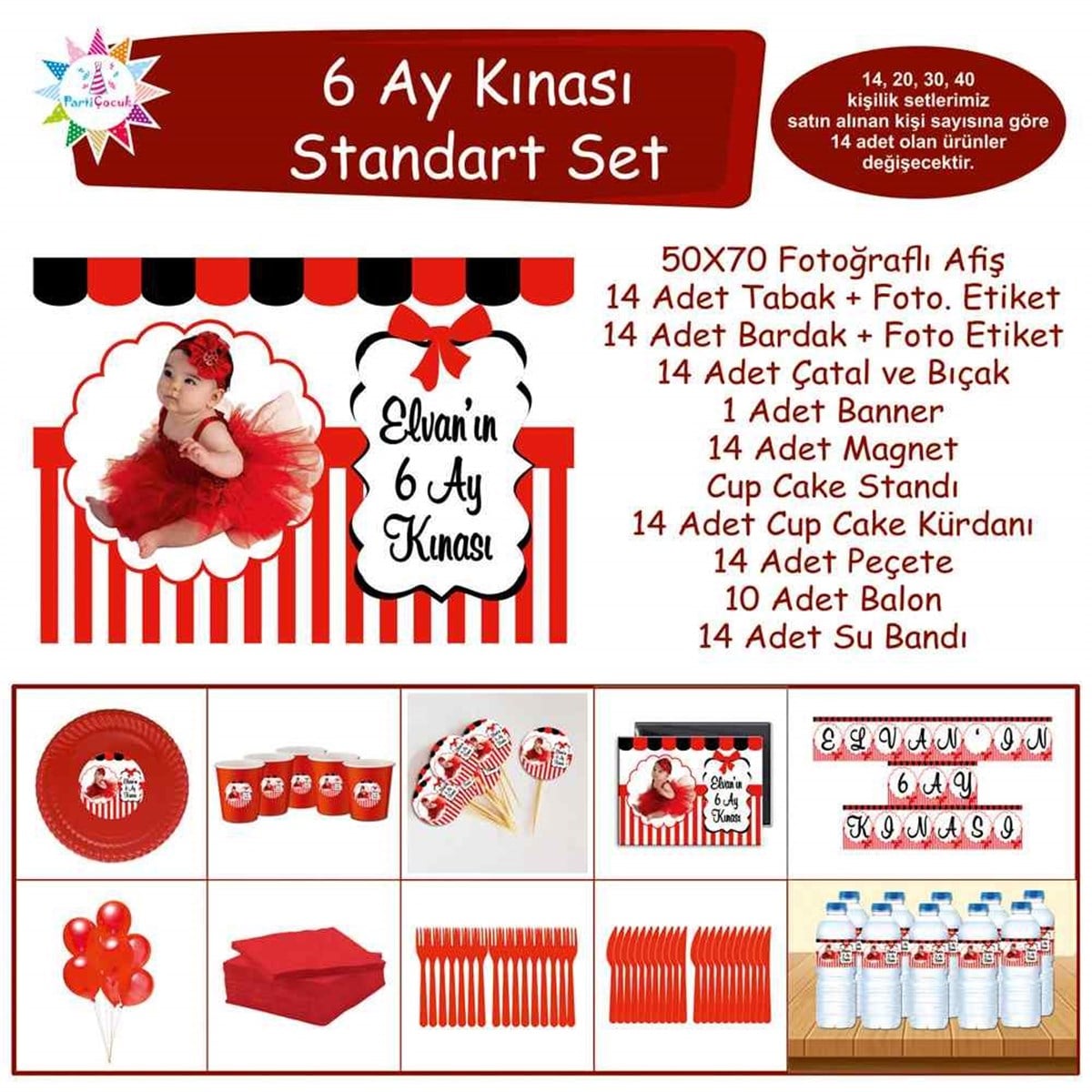 6 Ay Kınası Kırmızı Siyahlı Standart Set 
