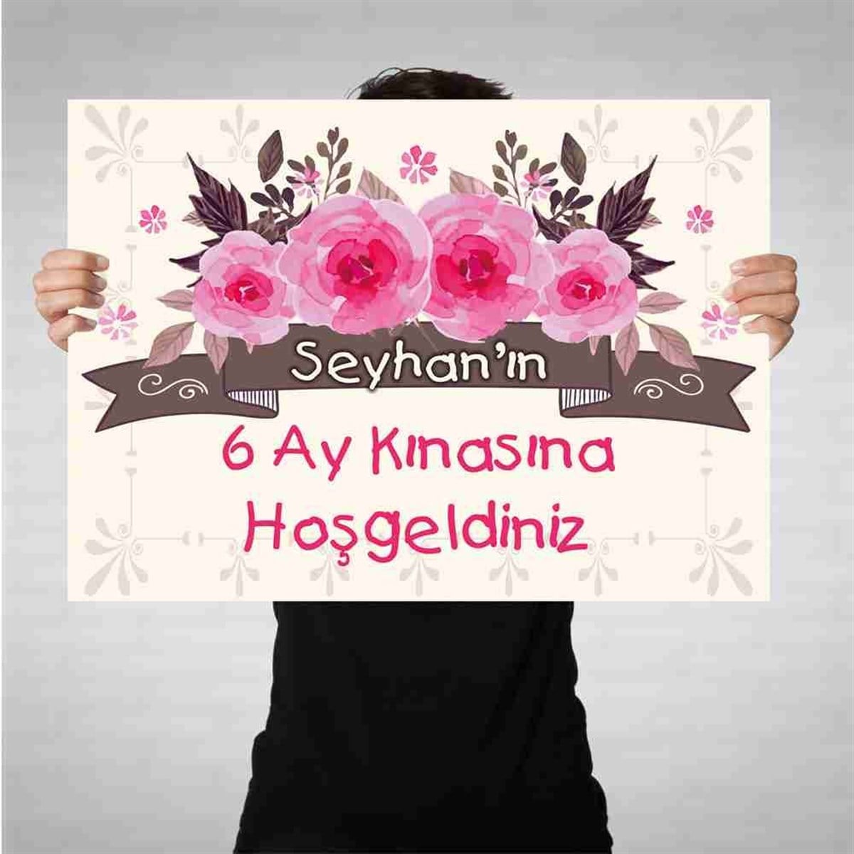 6 Ay Kınası Krem Pembe Gül Parti Afiş 