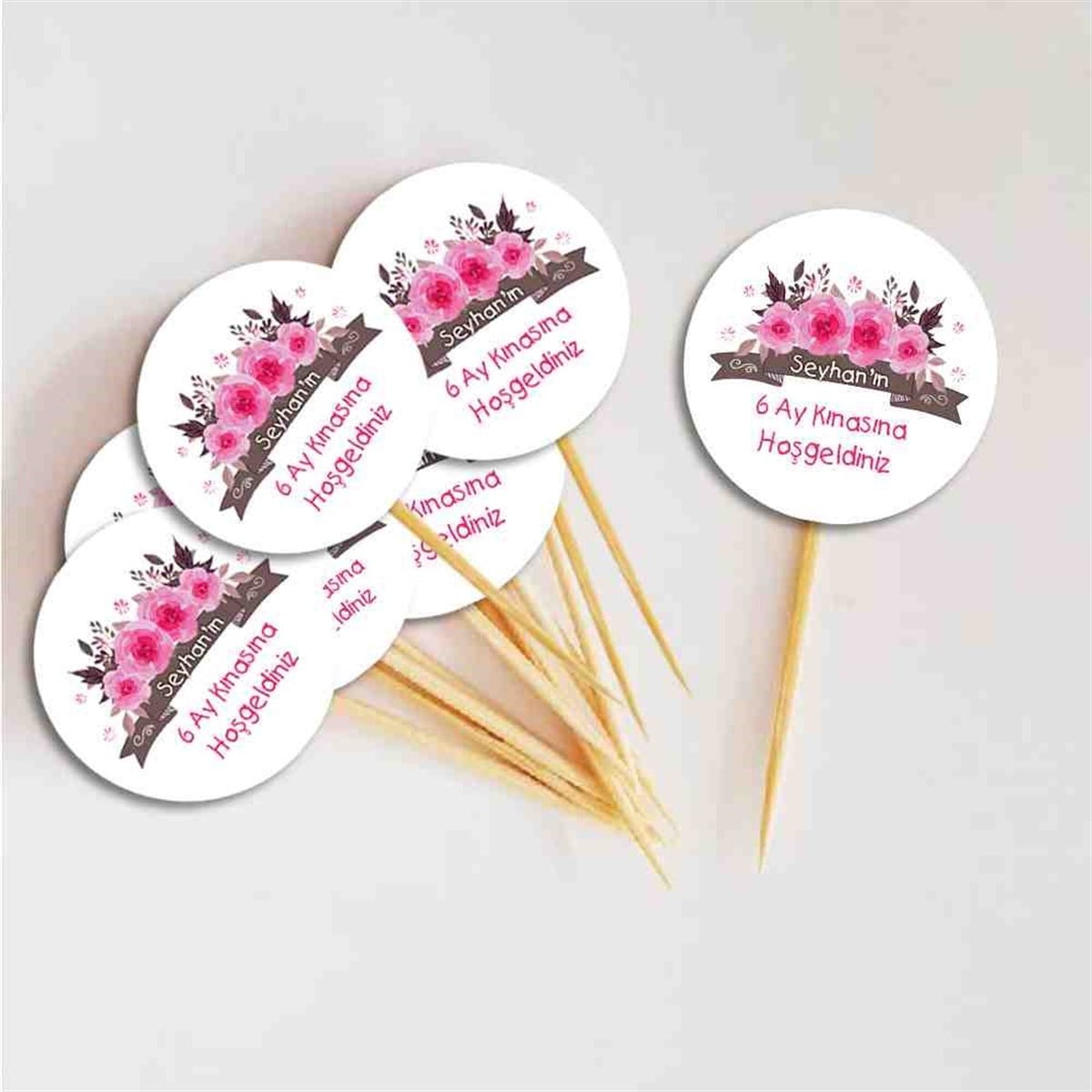 6 Ay Kınası Krem Pembe Gül Parti Cupcake Kurdanı 