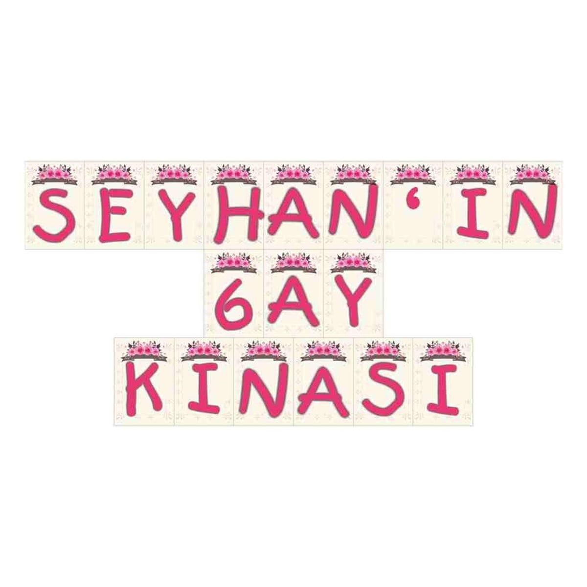 6 Ay Kınası Krem Pembe Gül Parti Flama Harf Banner 